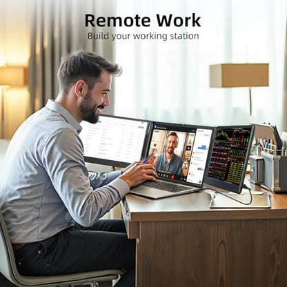 ZUMWALT Laptop Screen Extender, 14" Triple Portable Monitor for Laptop, 1080P FHD Screen Extender Monitors for 13"-16.5", Monitor Extender for MacOS/Windows/Chrome (Built-in Speakers) - style: 14" Triple Screen