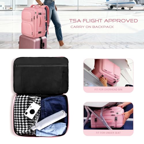 Travel Backpack for Women, 52L Carry On Backpack, Extra Large Expandable Travel Bag, 18.4 Inch TSA Flight Approved Luggage Personal Item Size with, Teacher Business Daypack, Pink - color: Pink