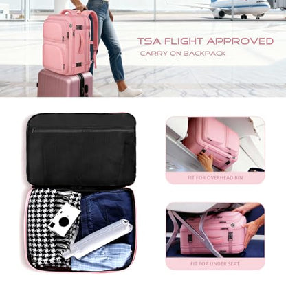 Travel Backpack for Women, 52L Carry On Backpack, Extra Large Expandable Travel Bag, 18.4 Inch TSA Flight Approved Luggage Personal Item Size with, Teacher Business Daypack, Pink - color: Pink