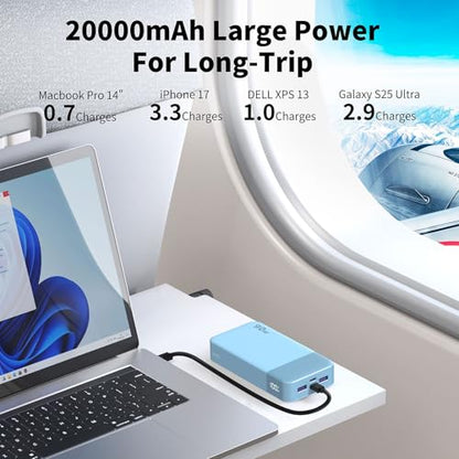 NOBIS Power Bank 90W 20,000mAh Laptop Portable Charger | PD Fast Charging Battery Pack, 4-Port, Digital Display, Compatible Laptop, Tablet, Phone and More - color: Blue