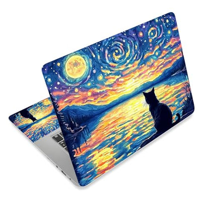 Aesthetic Laptop Skin Cover,12-15.6 Inch Universal Vinyl Sticker Decal,Waterproof Scratch-Resistant Notebook Wrap,Removable Residue-Free Protector,Starry Cat - color: Starry Cat