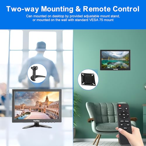 10 inch FHD Small IPS Monitor LCD Display Screen 1920x1200 60Hz 16:10 with BNC VGA AV Input Built-in Lounspeakers for CCTV Security Camera DVR PC STB Game Console - color: 10 Inch 1920x1200
