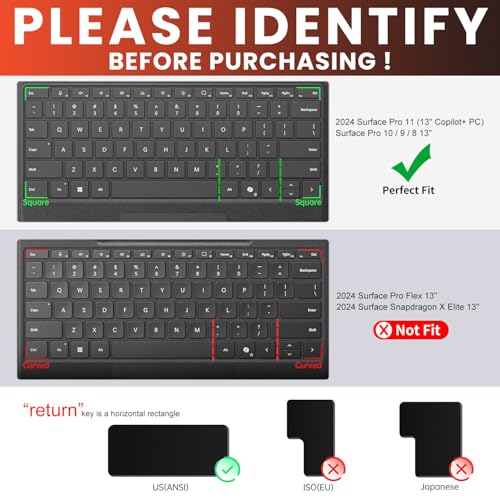 CaseBuy Ultra Thin TPU Keyboard Cover for 2024 Microsoft Surface Pro 11 Tablet (13" Copilot+ PC), Surface Pro 10/9 / 8 13 inch Tablet Protector (Not Fit Surface Pro Flex) - size: Surface Pro 11/10/9/8 13 inch (2024)