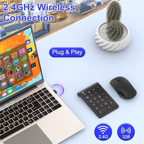22 Keys Wireless Number Pad and Mouse-Black,2.4GHz Numeric Keypad with Mouse 3 Adjustable DPI,Financial Keypad and Mouse Combo for Data Entry and Accounting,Numpad Keypad Set for Laptop,Mac,Desktop,PC