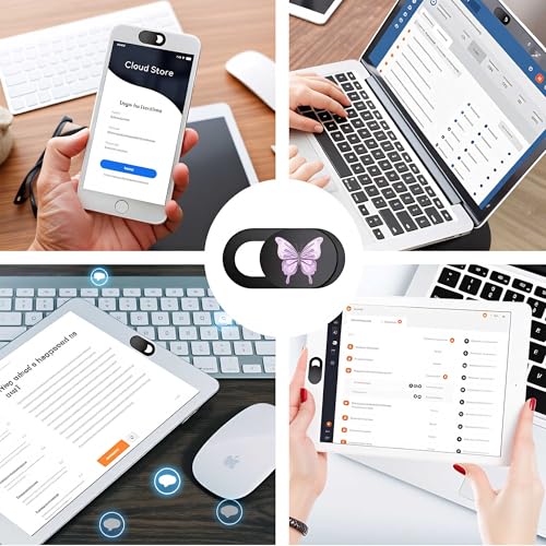 3pcs Plastic Camera Cover Webcam Cover Purple Butterfly Shutter Slider for PC Laptops Phone Lens Sticker for Privacy Protection. Ideal Gift for Christmas, Birthday, Anniversary Day
