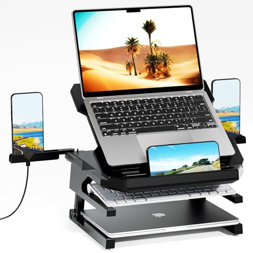 Laptop Stand for Desk, Phone Stand, Extended Laptops Riser, Elevator, 3 Height Adjustable, Rotatable Base, 10-17 Inches - color: Upgraded