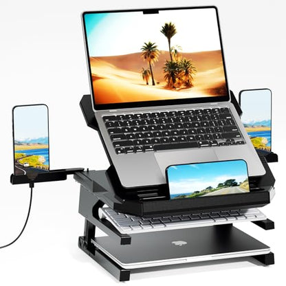 Laptop Stand for Desk, Phone Stand, Extended Laptops Riser, Elevator, 3 Height Adjustable, Rotatable Base, 10-17 Inches - color: Upgraded