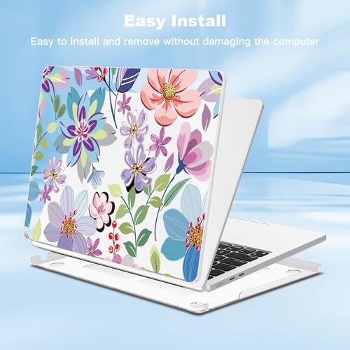 Teryeefi Clear Case for M4/M3/M2 MacBook Air 13.6 inch 2025 2024 2022 Fit Model A3240/A3113/A2681, Laptop Hard Shell with Keyboard Cover Trackpad Film USB Adapter for MacBook Air 13 inch, Floral W104 - color: Purple Flower W104