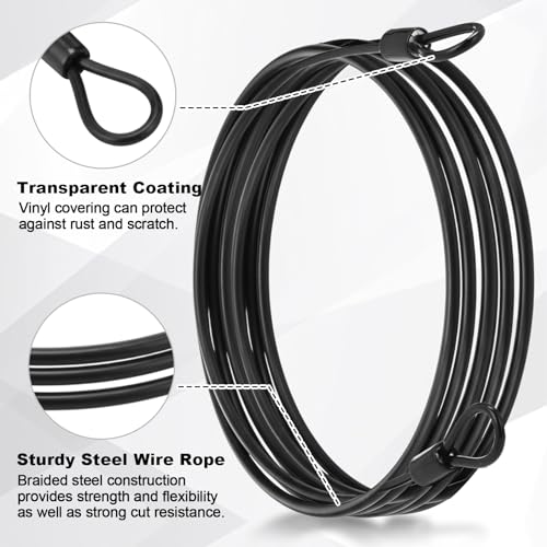 12 Pack Security Cable Luggage Lock with Loops 7 ft 3mm Braided Steel Coated Bike Cable Wire Double Loop Anti Theft Safety for U Lock, Padlock and Disc(Black) - color: Black, size: 7 ft