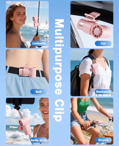Portable Handheld Mini Fan with Ice Cooling Plate, Personal Clip On Turbo Fan Rechargeable, 18000 RPM 6 Speeds, 360° Detachable Clip, Pocket AC Fans Blow Cold Air for Beach Car Stroller Travel Makeup - color: Pink
