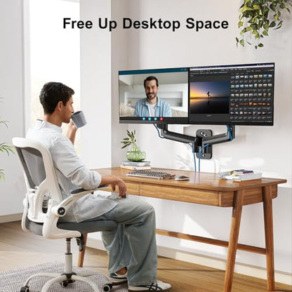 HUANUO Gaming Dual Monitor Wall Mount for 17-32 Inch Computer Screen Mount (4.4-17.6lbs Per Arm) - VESA 75x75/100x100 Height Adjustable Stand for Dual Monitors - Home Office Desk Setup