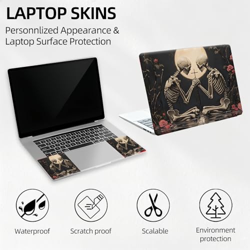 Skeleton Lovers Rose Garden Universal Laptop Skin Sticker 3PCS, Protective Decal Trim-to-Fit 11.6" 13.3" 14" 15.6" Laptop Vinyl Cover, Removable Anti-Scratch Computer Decal Protector - color: Skeleton Lovers Rose Garden