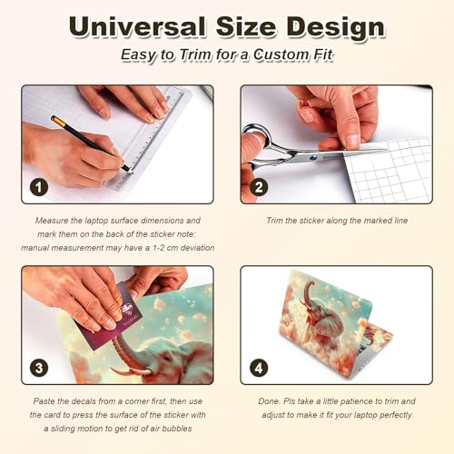 Universal Laptop Skin Sticker, 11-15.6 Inch Reusable Vinyl Laptop Skin Decal, Scratch Resistant Waterproof Cover, Easy to Trim & Apply, Elephant in Pink Clouds - color: Elephant in Pink Clouds