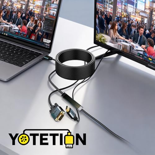HDMI to VGA 25Ft Cable with IC, Gold-Plated HDMI to VGA Compatible for Computer, Desktop, Laptop, PC, Monitor, Projector,HDTV, Raspberry Pi, Roku, Xbox and More, Green-Gray Aluminum Shell - size: 25FT