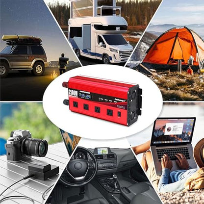 Cantonape 2500W Power Inverter 12V to 110V/120V DC to AC with LCD Display, Remote Controller 4 x AC Outlets and 4 x 3.1A USB Car Adapter for Car Truck Boat RV Solar System - size: 2500W-12V