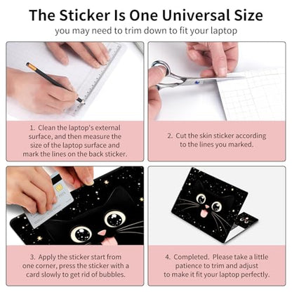 15.6 Inch Laptop Skin Sticker, Reusable Vinyl Cover Protector with 2 Wrist Pad Skins, Removable Waterproof Scratch-Resistant for 12-15.6 Inch Laptop Notebook,Cute Cartoon Cat Face with Stars - color: Cute Cartoon Cat Face With Stars
