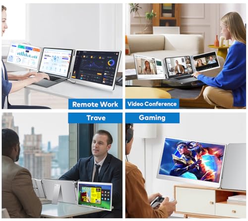 14" Laptop Screen Extender, FHD IPS Triple Screen Monitor Extender | FHD 1200P IPS Tri Screen for Laptops 12-16.5", USB-C/HDMI, Plug & Play, Dual Extra Screen Computer Monitors for Windows/Mac - size: 14 inches