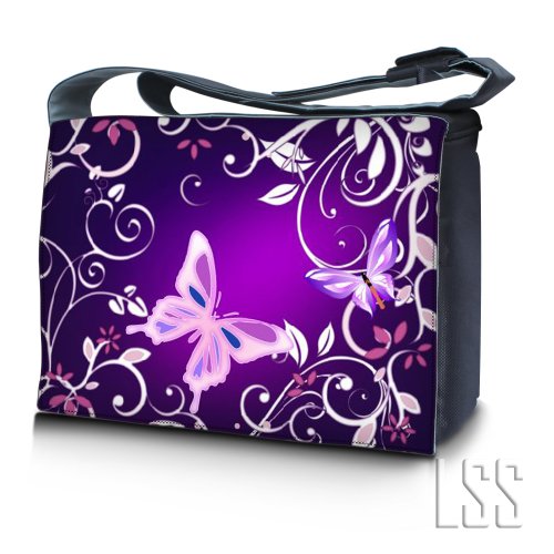 LSS 15” 15.6 inch Laptop Padded Compartment Shoulder Messenger Bag, Carrying Case for 14" 15" 15.6" & Smaller Size Notebook - color: Purple Butterfly Floral, size: 15 inch