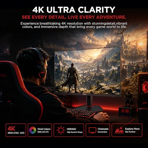 KOORUI 27" 4K Gaming Monitor - Dual Mode UHD 160Hz or FHD 320Hz, Fast IPS 1ms, FreeSync Premium & G-SYNC Compatible, HDMI 2.1/DP 1.4, HDR400, Height/Pivot/Tilt Adjustable, PC & Console Ready, G2741L - size: 27" Dual Mode (4K 160Hz / FHD 320Hz)