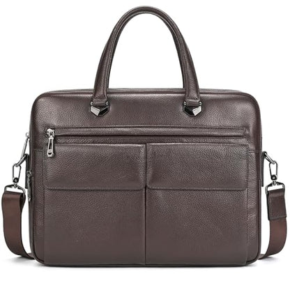 Leather Laptop Bag for Men Briefcase Fits 15.6 Inch Notebook Portable Shoulder Messenger Crossbody Bag for Travel Office - color: 821-coffee