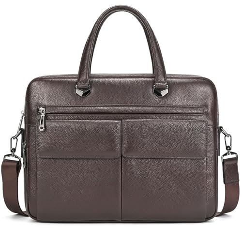Leather Laptop Bag for Men Briefcase Fits 15.6 Inch Notebook Portable Shoulder Messenger Crossbody Bag for Travel Office - color: 821-coffee