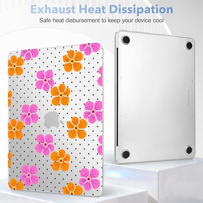 May Chen for MacBook Neo Case 13 inch 2026 | 100% Match Official Color | Pattern Printing, Anti-Crack & Scratch & Fingerprint | Protective Hard Shell Cases Model A3404 - Polka dots Abstract Flowers - color: Polka dots abstract flowers