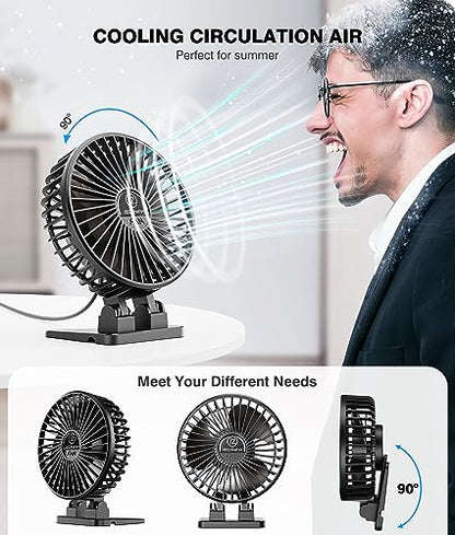 JZCreater USB Desk Fan, Mini Portable, 3 Speeds Desktop Table Cooling, Plug in Power, Rotation Strong Wind, Quiet Personal Small for Home Office Travel Bedroom, Black - color: Black Black