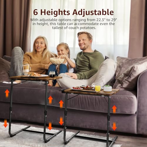 Folding TV Tray Adjustable Dinner - Trays for Eating On Couch Wooden Tables Mate Stand Foldable Desk with Cup Holder Portable - color: Rustic