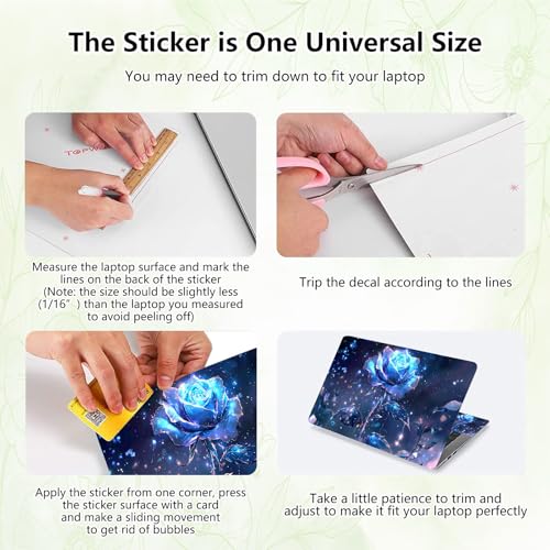 Laptop Skin Sticker Decal, Universal Reusable Vinyl Laptop Cover for 12" 13" 13.3" 14" 15" 15.4" 15.6" Notebook PC, Waterproof Scratch-Resistant with 2 Wrist Pads, Easy to Apply & Remove,Blue Rose - color: Blue Rose