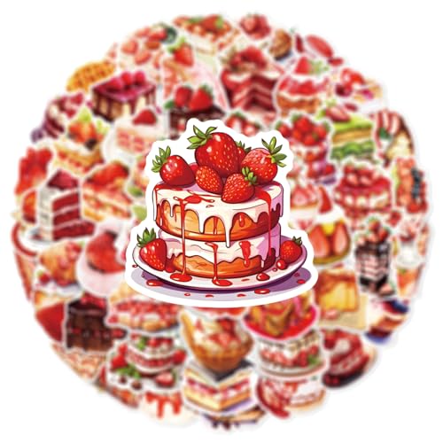 50 Pcs Cute Strawberry Dessert Stickers, Watercolor Food Stickers, Waterproof Vinyl Stickers for Journals, Water Bottles, Laptops, Scrapbooking (Strawberry Dessert) - color: Strawberry Dessert