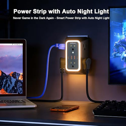 Wall Outlet Extender with Night Light, Power Plug Adapter 6 Outlet Extender with 4 USB Charging Ports（2 USB C）,1050J Power Strip Multi Plug Adapter Spaced for Home Office Travel-Black-ETL - color: Black-1Pcs