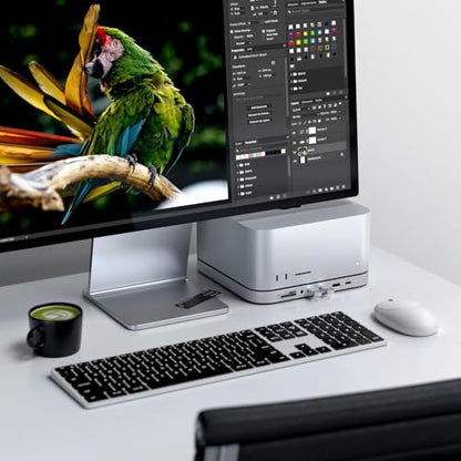 Satechi Mac mini Hub & Stand, NVMe/SATA SSD Enclosure, USB-C 10Gbps, Silver | USB-C 10 Gbps, USB-A ports and audio; no matter what you need.