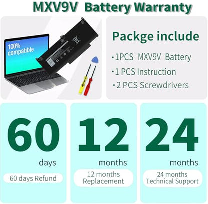 MXV9V Battery for Dell Latitude 5300 5310 7300 7400 E5300 E5310 E7300 E7400 Series, Latitude 5300 5310 2-in-1,for dell inspiron 7300/7306 2-in-1 Black Series P96G P97G P99G P100G 5VC2M 829MX 7.6V 60Wh - size: 9.3*4*0.25inch