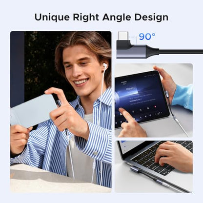 UGREEN Right Angle USB C to 3.5mm Audio Adapter Type C Aux Headphone Jack | 24bit 96kHz HiFi DAC, Braided Cable, Supports Mic In-line Control, Compatible with iPhone 17 16 Pro Max Galaxy S26 Pixel 10