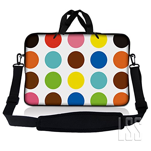 LSS 15 15.6 inches Laptop Sleeve Bag with Matching Laptop Skin Sticker Combo | Carrying Case w/Handle & Adjustable Shoulder Strap for 14" 15" 15.6" - Polka Dots - color: Polka Dots, size: 15 inch
