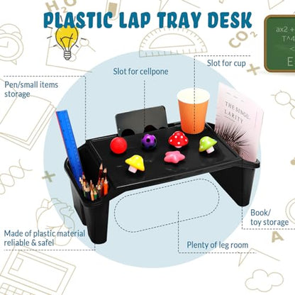 Leinuosen 6 Pcs Kids Lap Desk Tray with Storage Plastic Breakfast Laptop Trays with Side Pockets and Slot Portable Lap Bed Table for Writing Eating Game Classroom Snacks Boy Girl (Black) - color: Black