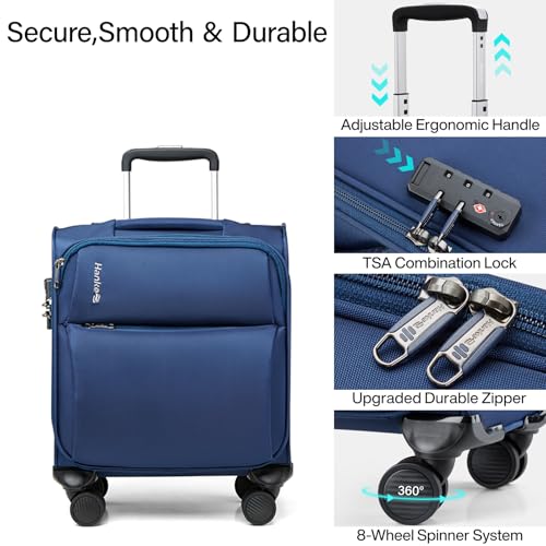 Hanke 16 Inch Underseat Carry On Luggage with Spinner Wheels Airline Approved, Small Rolling Suitcase Softside Underseater Lightweight TSA Travel Roller Suitcase Carry-On Bag(Blue) - color: Blue, size: 16 Inch Underseat
