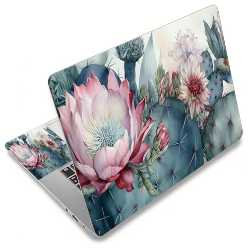 Laptop Skin Sticker Decal, Universal Reusable Vinyl Laptop Cover for 12" 13" 13.3" 14" 15" 15.4" 15.6" Notebook PC, Reusable Waterproof Scratch-Resistant with 2 Wrist Pads,Art Cactus Flower - color: Art Cactus Flower