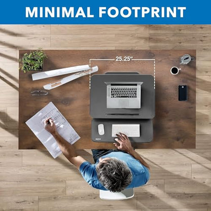 Mount-It! Standing Desk Converter, Compact 25" Sit Stand Desk Riser with Gas Spring Lift, Adjustable Height Desktop Riser for Laptop, Monitor, and Keyboard, Small Home Office Desk Converter - size: 25 " Width