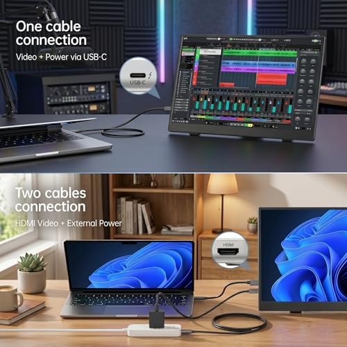 Portable Monitor 15.6" FHD 1080P USB-C Travel Monitor for Laptop, IPS Laptop Screen Extender with Built-in Kickstand, Mini HDMI, Low Blue Light Portable Screen for PC Mac Phone Switch - size: 15.6inch 1080p