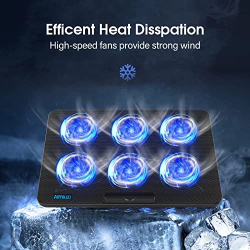 AIMIUZI Laptop Cooling Pad, Gaming Laptop Cooler with 6 Quiet Fans, Laptop Fan Cooling Pad Fits 12-17 Inch Laptop, USB Port Powered, 7 Adjustable Height - color: Black