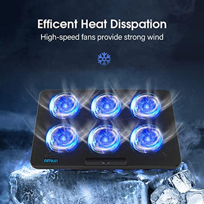 AIMIUZI Laptop Cooling Pad, Gaming Laptop Cooler with 6 Quiet Fans, Laptop Fan Cooling Pad Fits 12-17 Inch Laptop, USB Port Powered, 7 Adjustable Height - color: Black