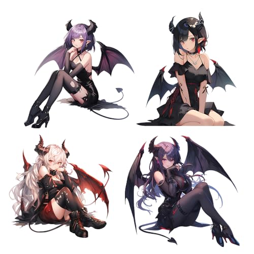 5.1" Devil Kawaii Girl with Wings Sitting Anime Car Decals Auto Body Laptop Windshield Trunk Lid Accessories Stickers (4Pcs) - color: 4pcs