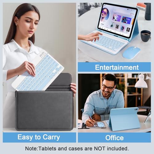 Wireless Keyboard and Mouse Combo, Rechargeable Bluetooth Keyboard & Mouse with 2.4 GHz Wireless USB Receiver, Compatible with iPad, Smartphone, PC, Laptop, Windows/iOS/Android, Blue - color: Blue+Mouse