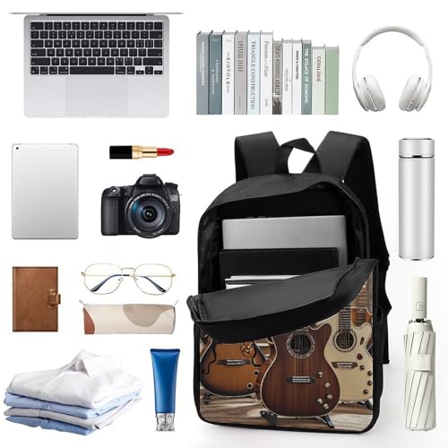 17-Inch Laptop Backpack Water-Resistant Collection Guitar Daypack with Shoulder Strap Lightweight Casual Rucksack for Travel Commuter Hiking Outdoor Activities 20l Black