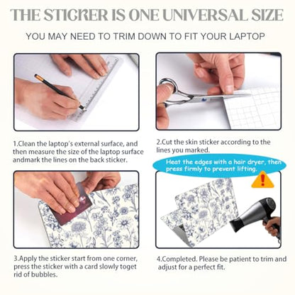 SUPERDANT 3pcs Blue Floral Laptop Skin Sticker Set 15.6x10.6 in Removable Notebook Decal Cover for 12-15.6 Inch Laptops and Multiple Device Decoration Blue Flowers Plants