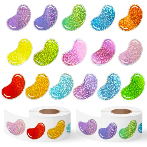 Glitter Jelly Bean Sticker - 1000 Pcs Candy Sparkle Glitter Waterproof Vinyl Reusable Laptop Stickers Coloring Book Scrapbook Water Bottle Page Activity Pad Birthday Party Favors Skateboard - style: Easter Glitter Jelly Beans