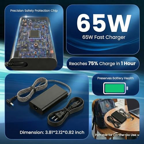 65W AC Adapter Laptop Charger Replacement for HP Pavilion & Envy 14 Series 4.5x3.0mm Tip