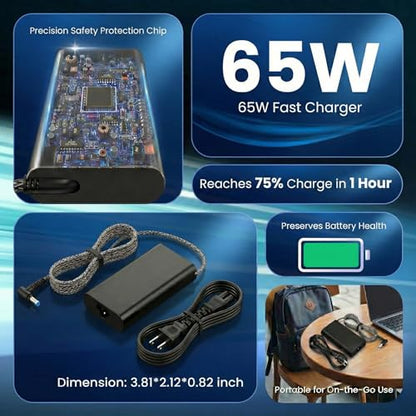 65W AC Adapter Laptop Charger Replacement for HP Pavilion & Envy 14 Series 4.5x3.0mm Tip