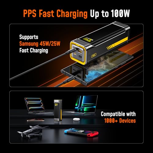 AOHI 240W Laptop Power Bank 27600mAh Portable Fast Charger (99.3wh)+240W USB 4 2.0 Cable 3.3FT